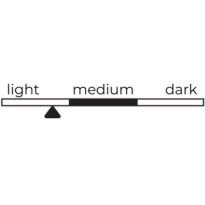 Roast level indicator showing light to dark scale with marker indicating a light roast